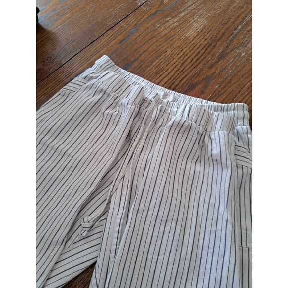 Small Petite Loft Outlet White Blue Strip Elastic Drawstring Waist Joggers Pants - Picture 3 of 4